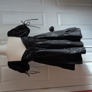 Amanda Uprichard Black Puff Sleeve Vegan Leather Mini Dress